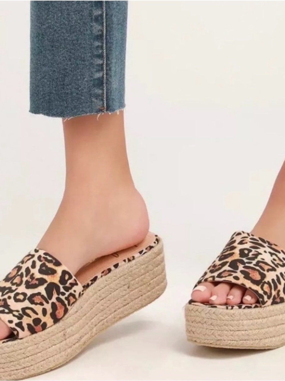 Lulus Leopard Platform Sandals Espadrille Slides Size 8 (Fits 7.5 Runs Small) - Picture 2 of 11